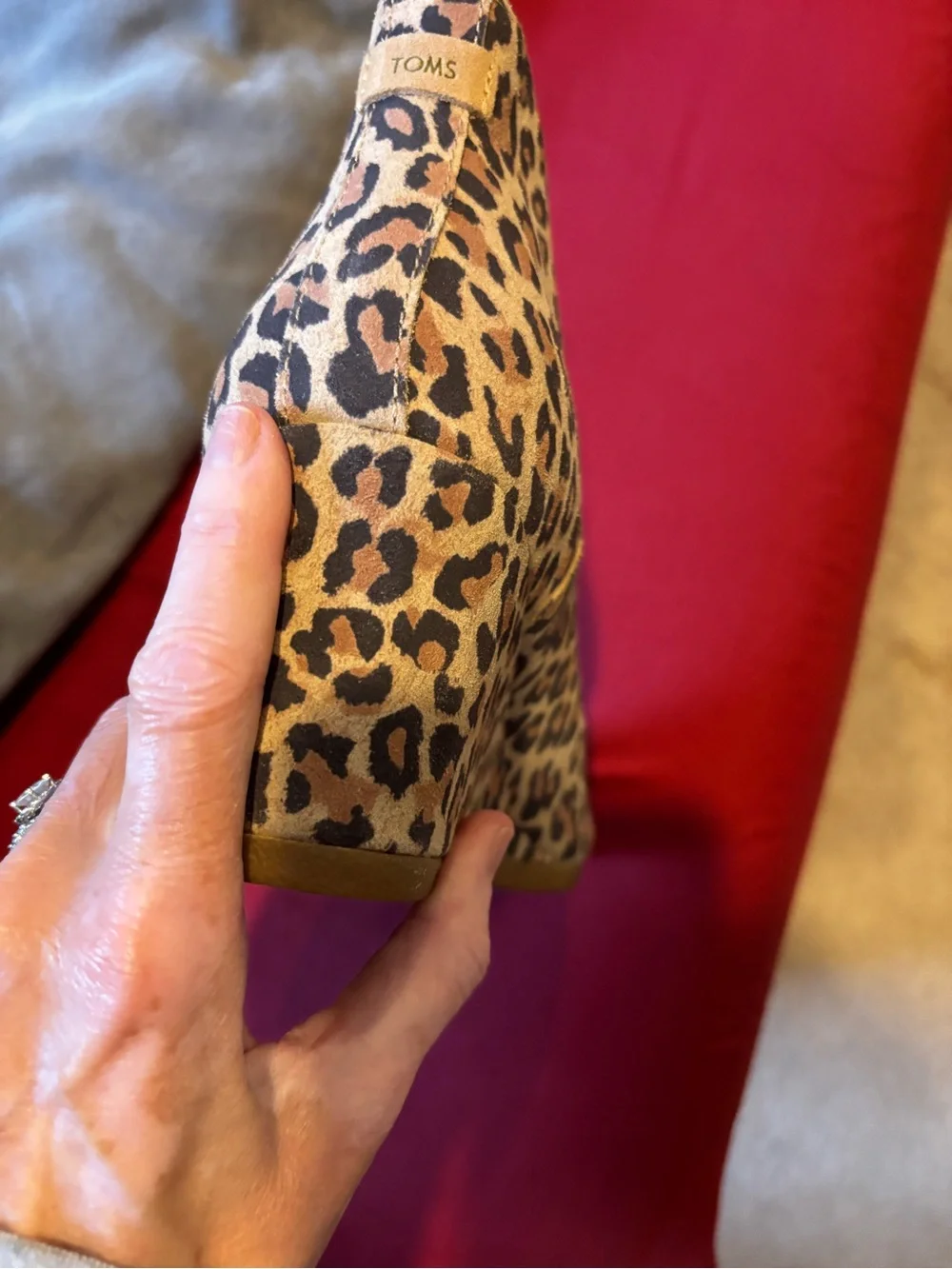 TOM’S Leopard Print Wedge Ankle Bootie